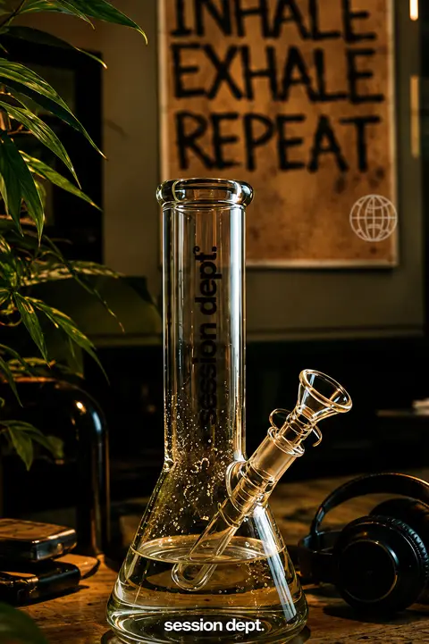 Glass water pipe bong on table